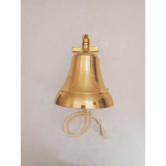 Large Vintage Brass Dinner Ship Bell Anchor Wall Mount Decor - Picture 8 of 10